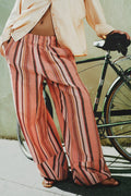 Free People Day's End Linen Striped Pull-on Pants in Soft Coral Combo