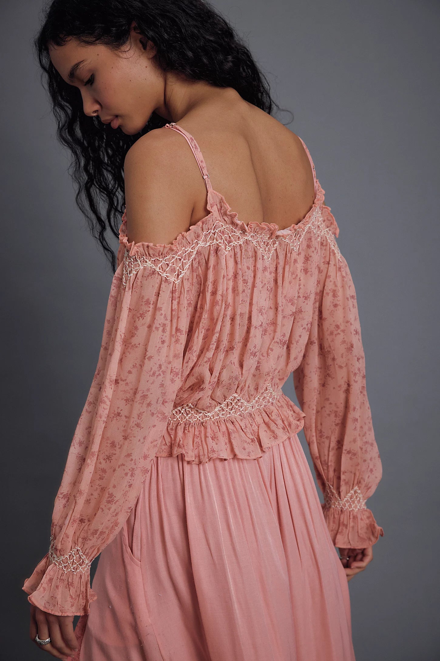 Free People Marlow Smocked Blouse - Pink Combo