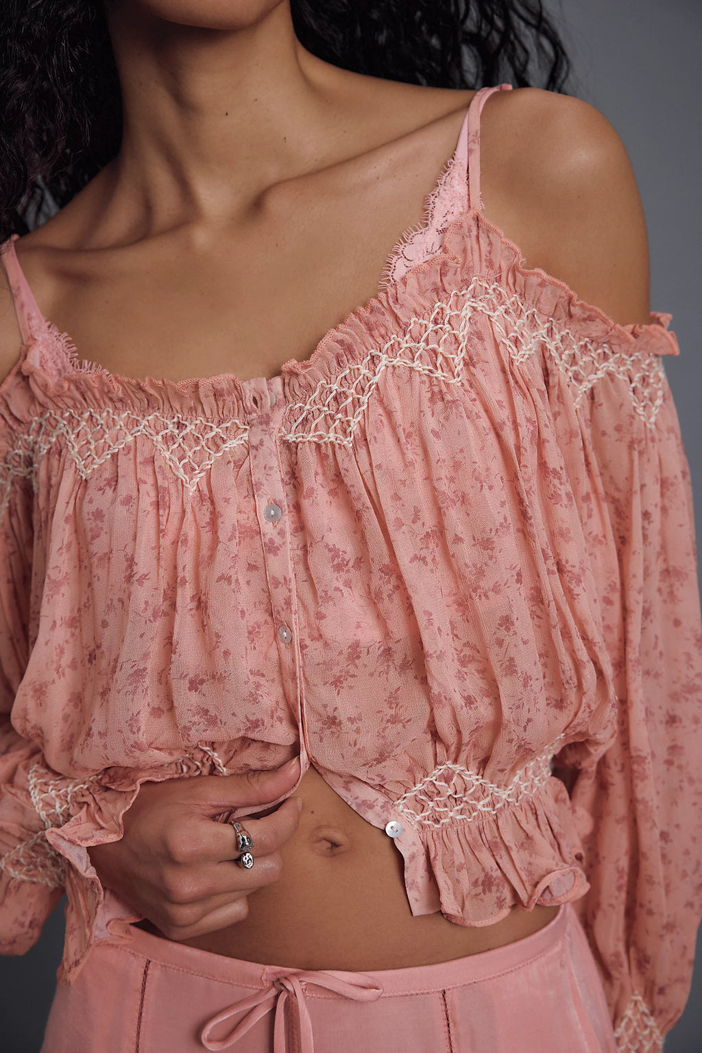 Free People Marlow Smocked Blouse - Pink Combo