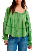 Free People La Lune Cotton Top - Jade Green