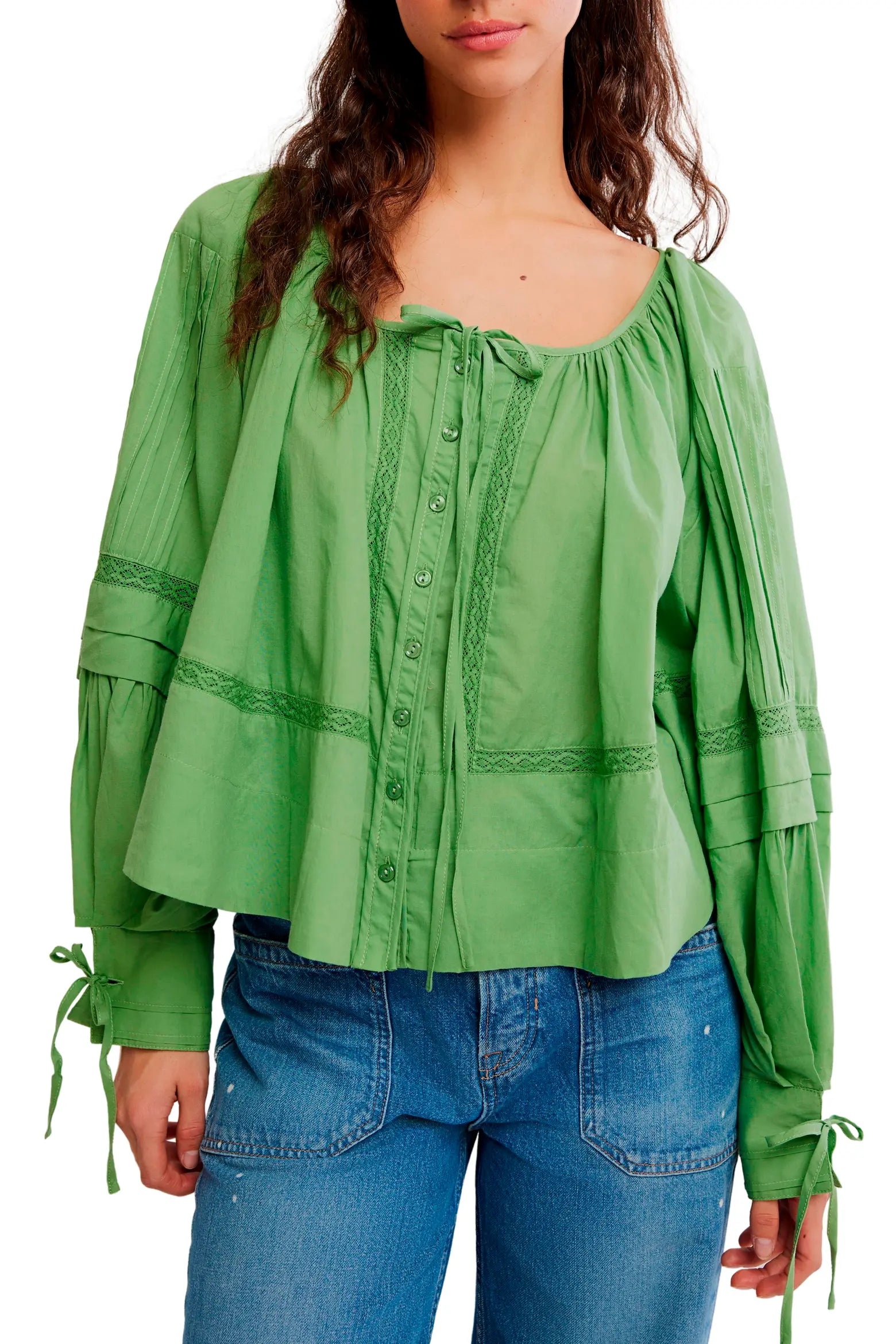 Free People La Lune Cotton Top - Jade Green