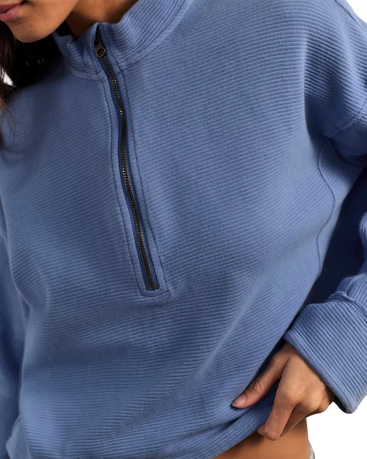 Free People Celeste Quarter Zip Sweatshirt - Blue Riviera
