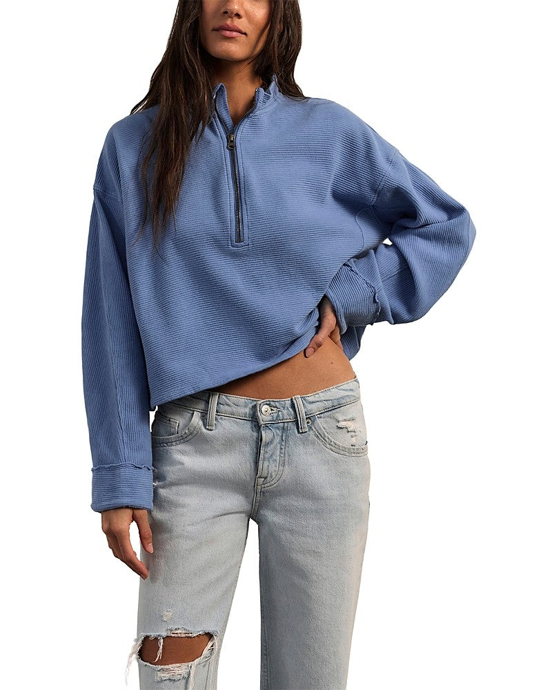 Free People Celeste Quarter Zip - Blue Riviera