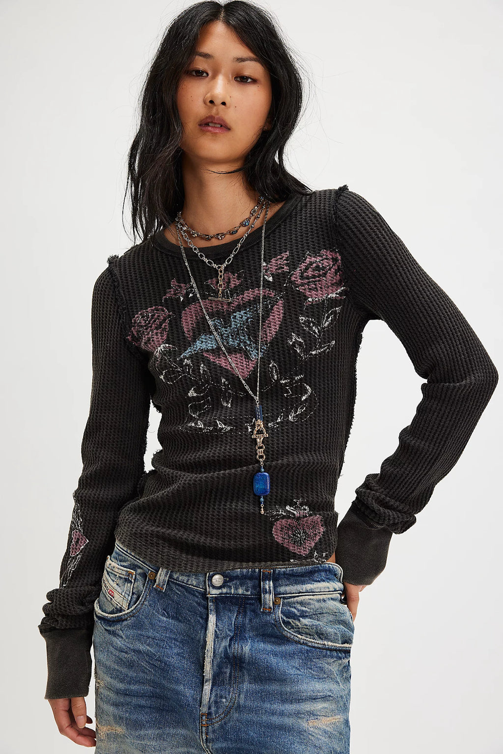 We the Free Lucky Locket Tee - Washed Black Combo