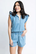 Karlie Denim Ruffle Sleeve Top