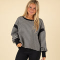 Free People Movement Long Sleeve Textured My Time Tee -  Black and White Combo