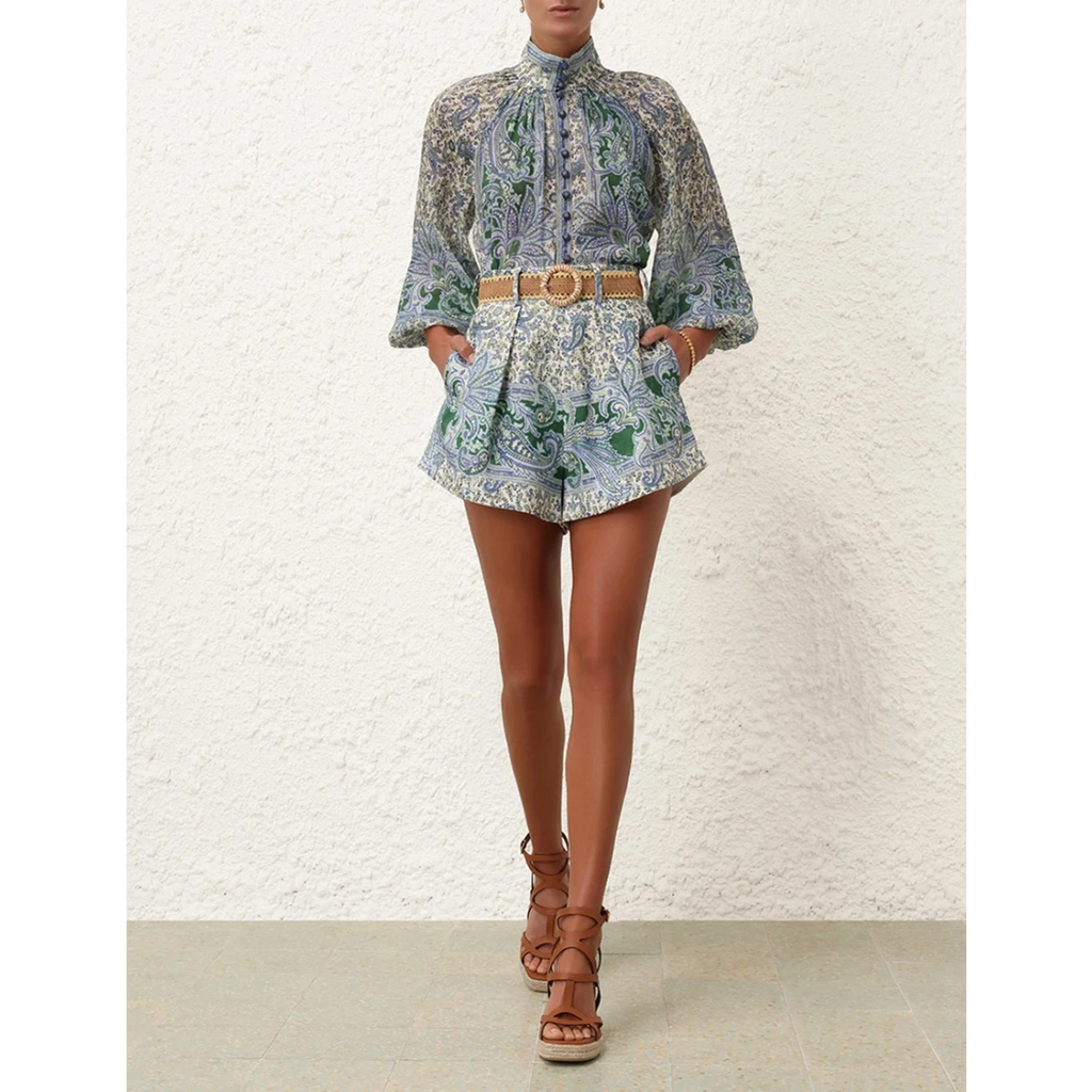 Wunderkind Ottie Tuck Shorts - Green Paisley