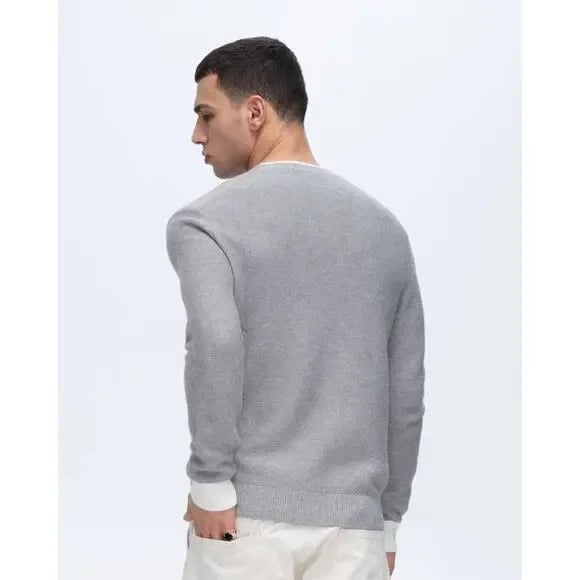 ATM Cotton Cashmere Colorblock Long Sleeve Crewneck Sweater