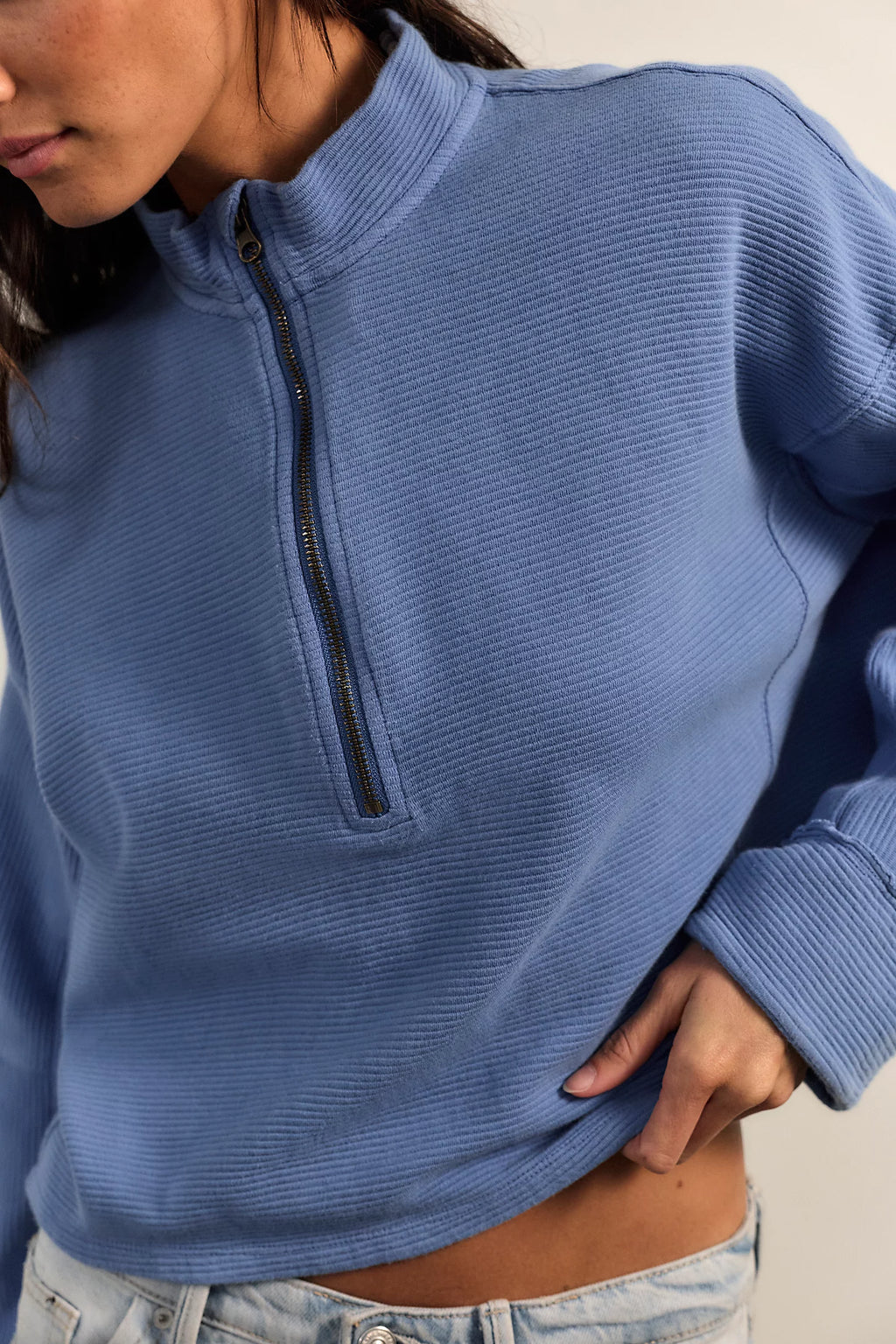 Free People Celeste Quarter Zip - Blue Riviera