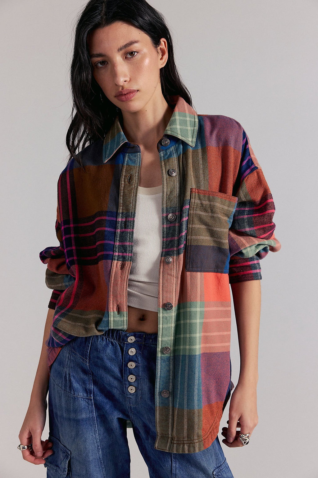 Free People Ashley Plaid Shirt - Ginger Combo