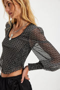 Free People Dottie Printed Long Sleeve Knit Top - Black Combo