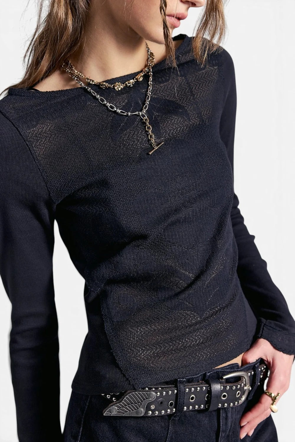 Free People Delilah Long Sleeve Top in Black