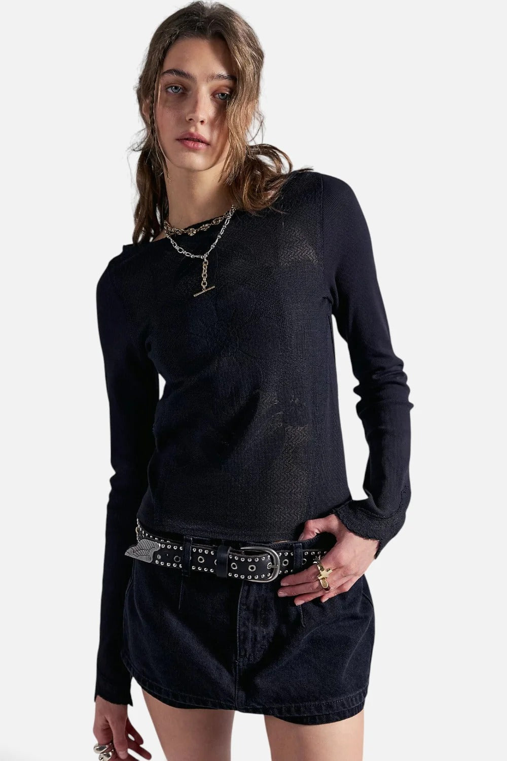 Free People Delilah Long Sleeve Top in Black