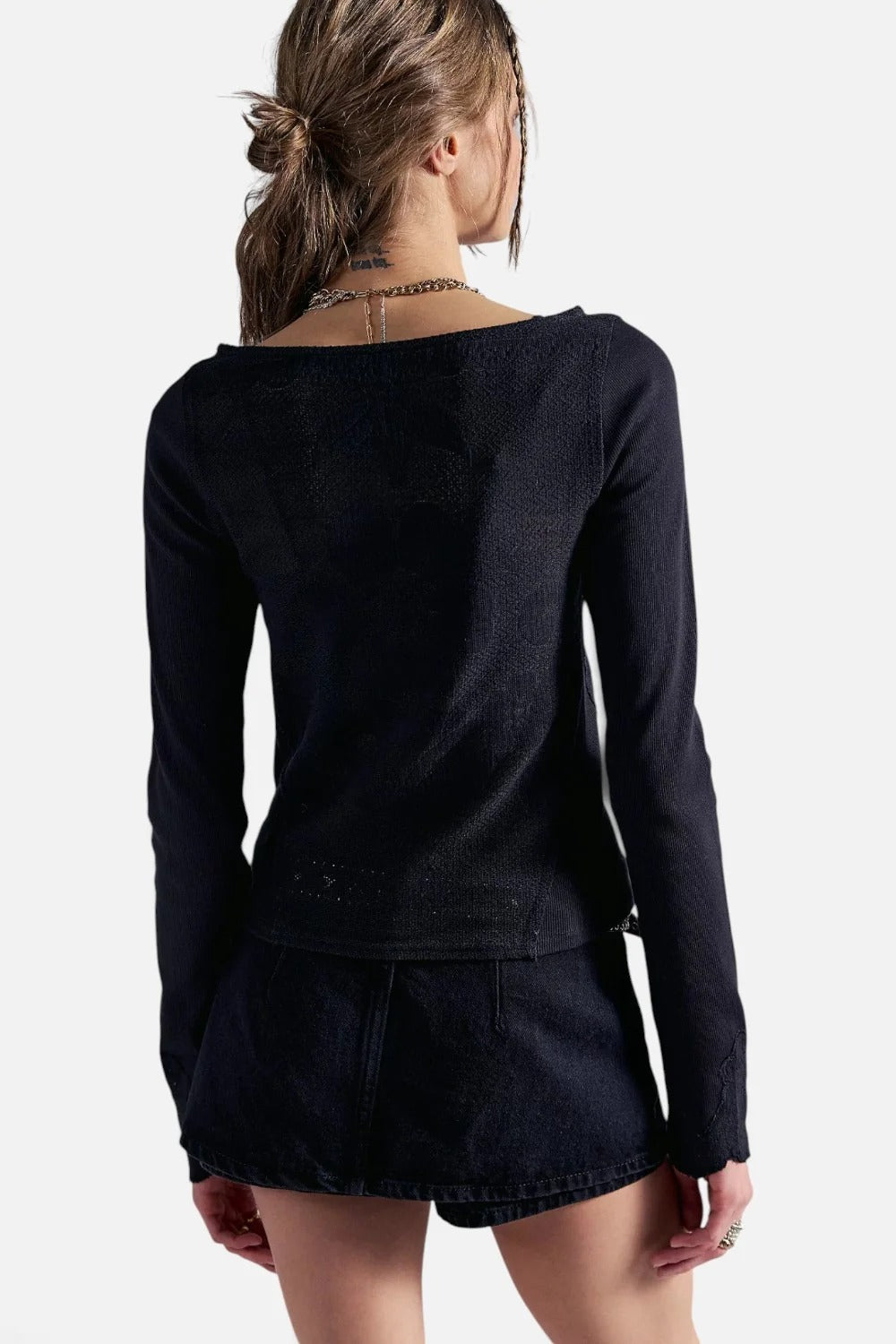 Free People Delilah Long Sleeve Top in Black