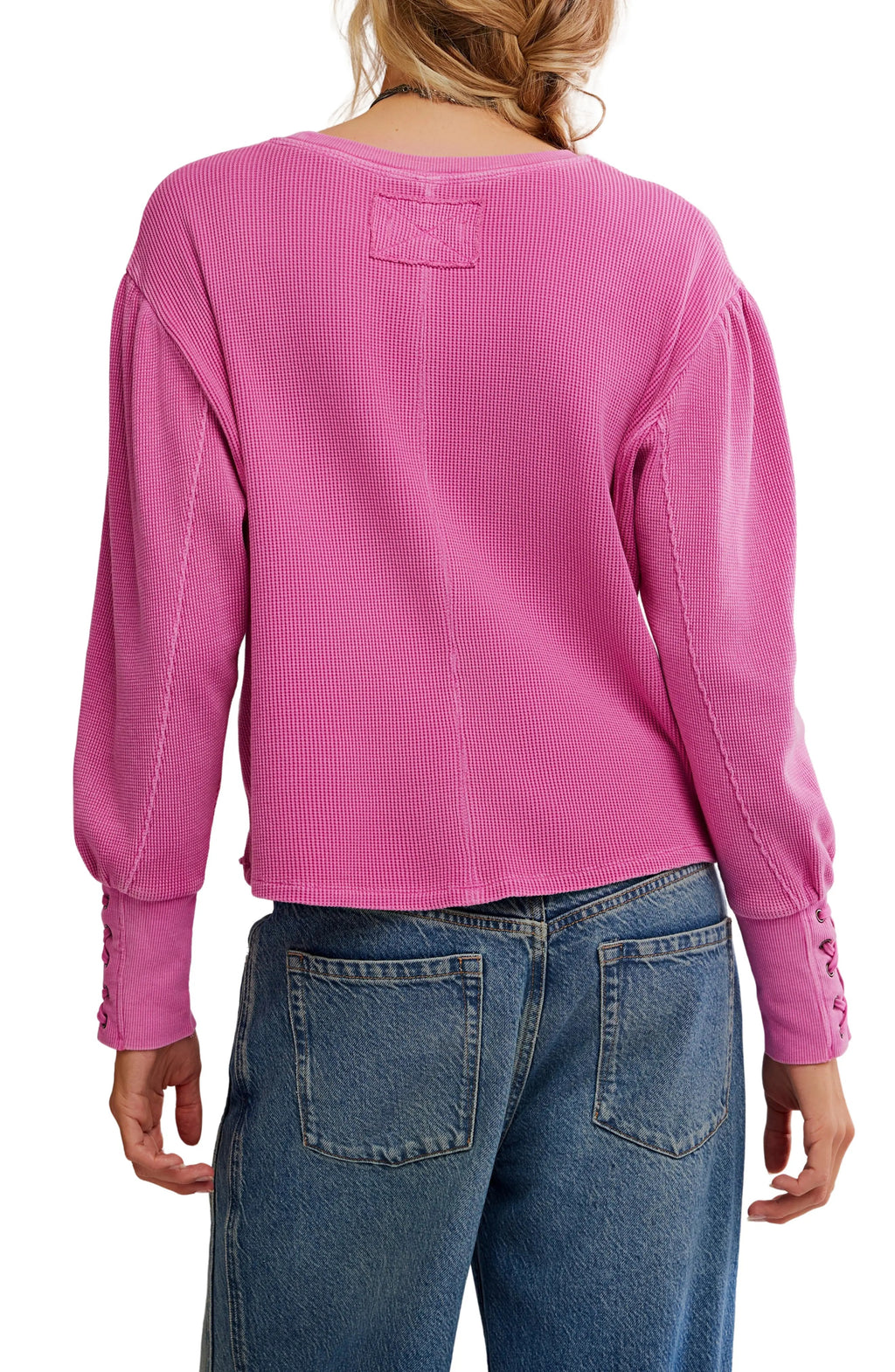 Free People Lapis Lace-Up Cuff Cotton Thermal Top
