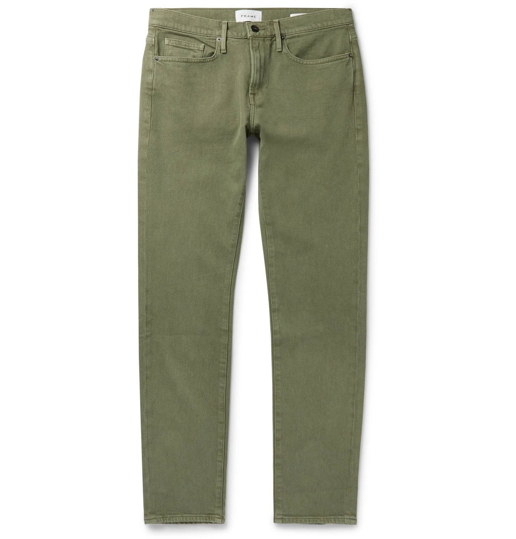 Frame L'Homme Slim-Fit Stretch-Denim Jeans - Garage Military Green