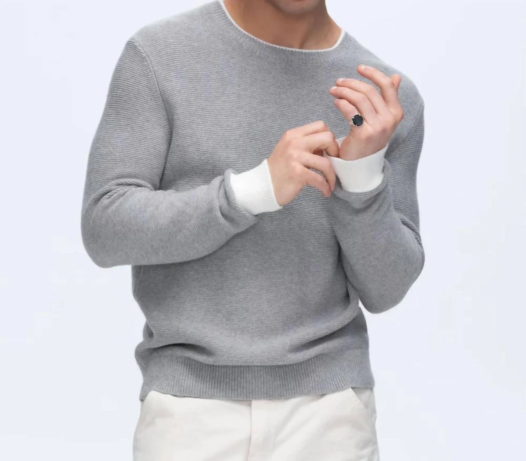 ATM Cotton Cashmere Colorblock Long Sleeve Crewneck Sweater