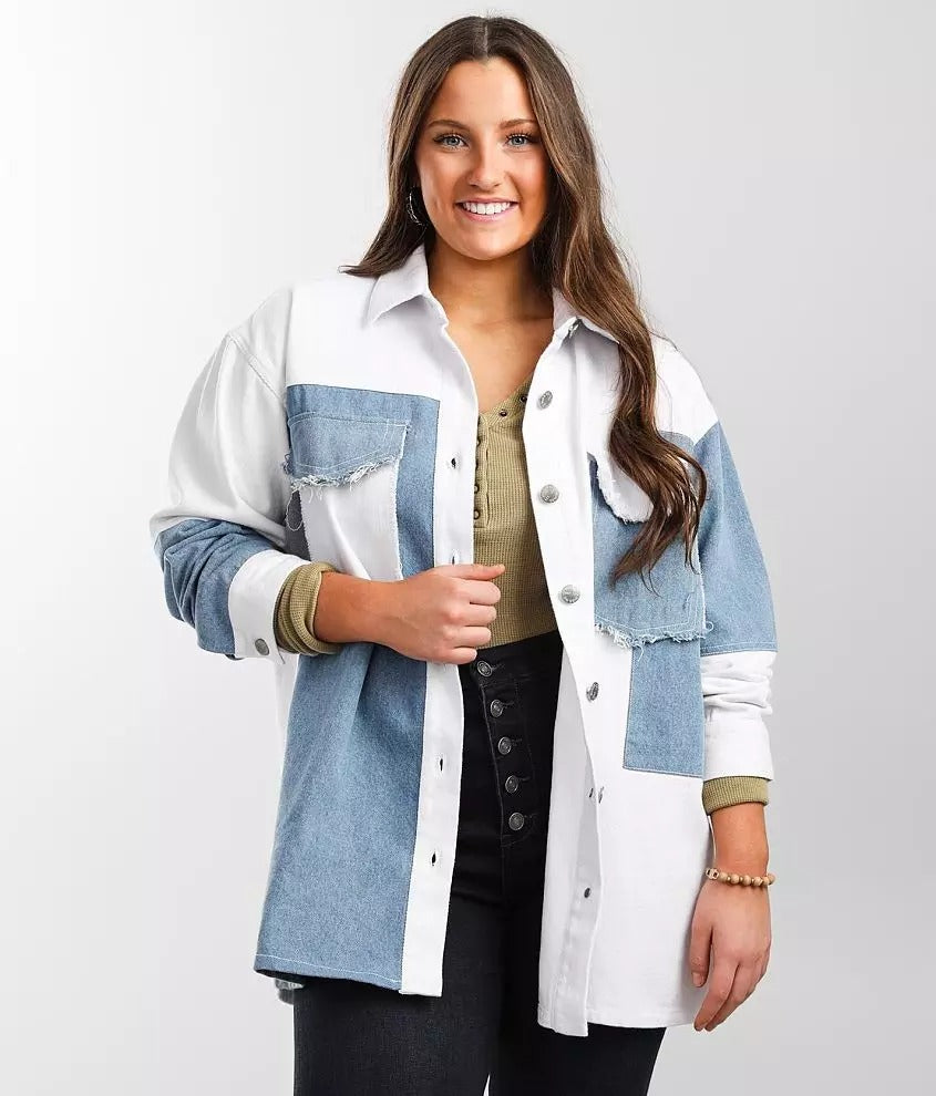 Miss Me Women's Patched Woven Denim Jacket Style: MJ0296L