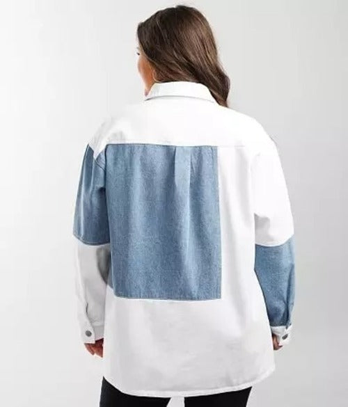 Miss Me Women's Patched Woven Denim Jacket Style: MJ0296L
