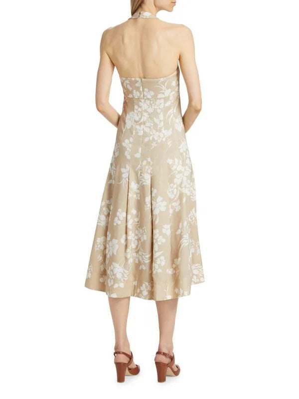 Veronica Beard Amalia Floral Linen-Blend Halter Midi-Dress