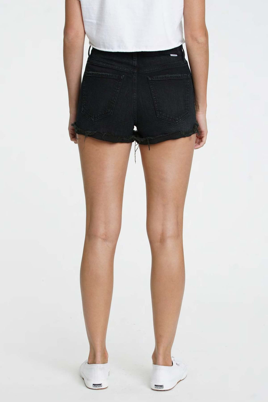 Daze Troublemaker Washed Black High-Rise Denim Cuffed Shorts