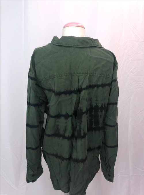 Bella Dahl Green Fray Hem Flowy Button Down Womens Blouse