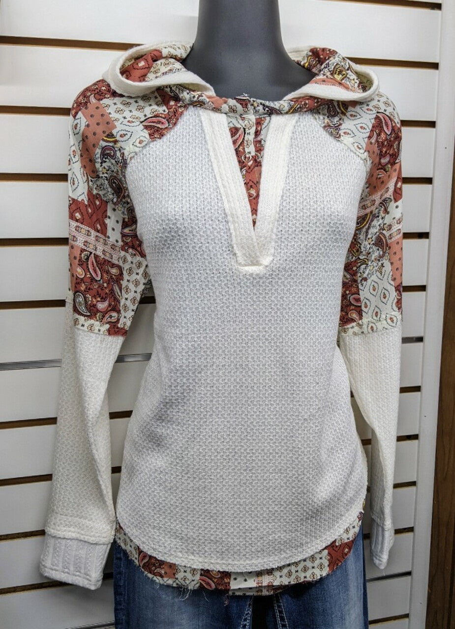 Miss Me Women's Patched Knit V-neck Pullover Hoodie