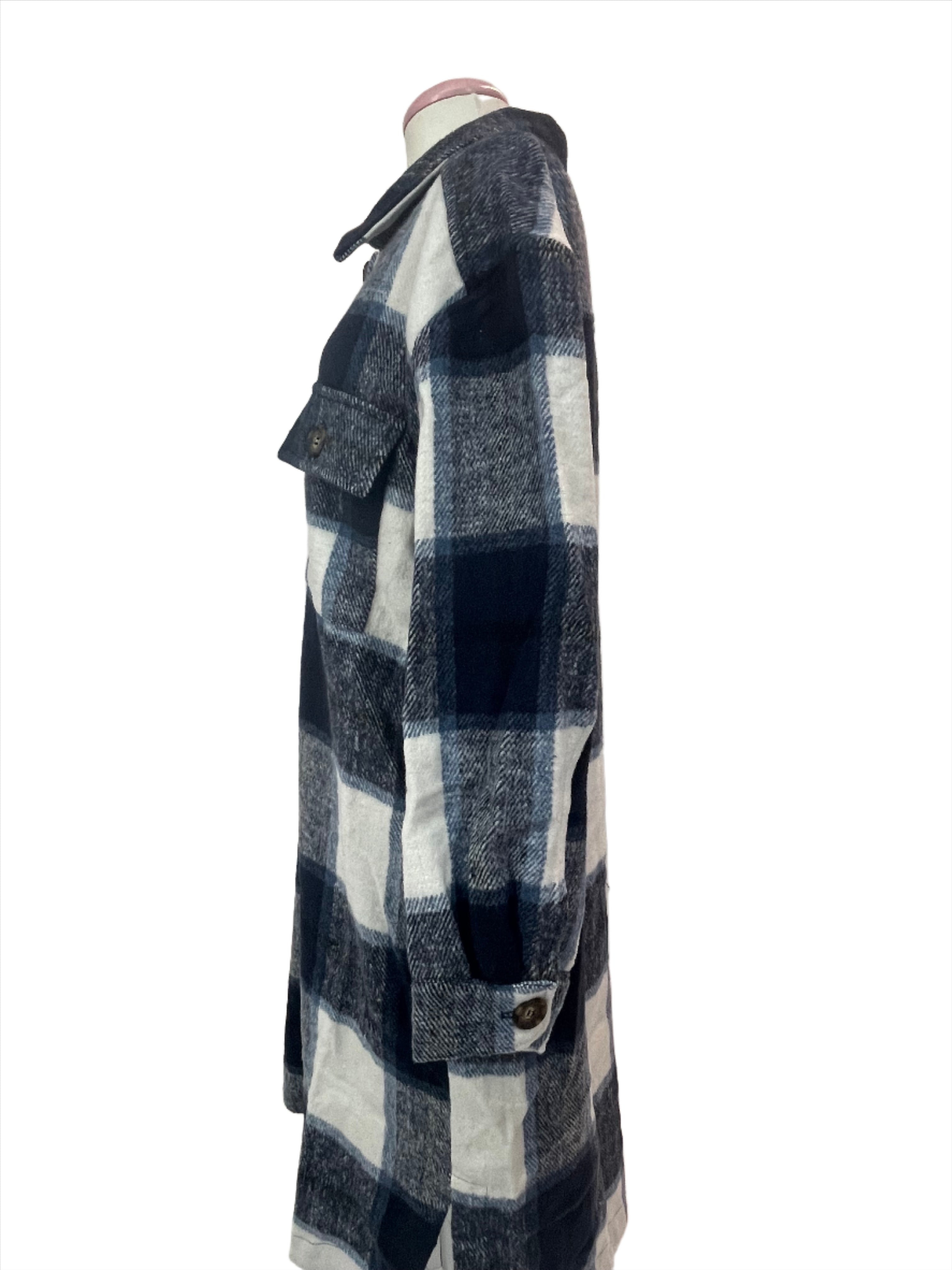 Miss Me Multi Plaid Women's Long Shacket in Navy