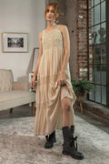 Easel Crochet Detailed Ruffle Maxi Women's Dress - Light Mocha