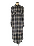 Elan Midi L/S Brown Plaid Button Up Women's Dress