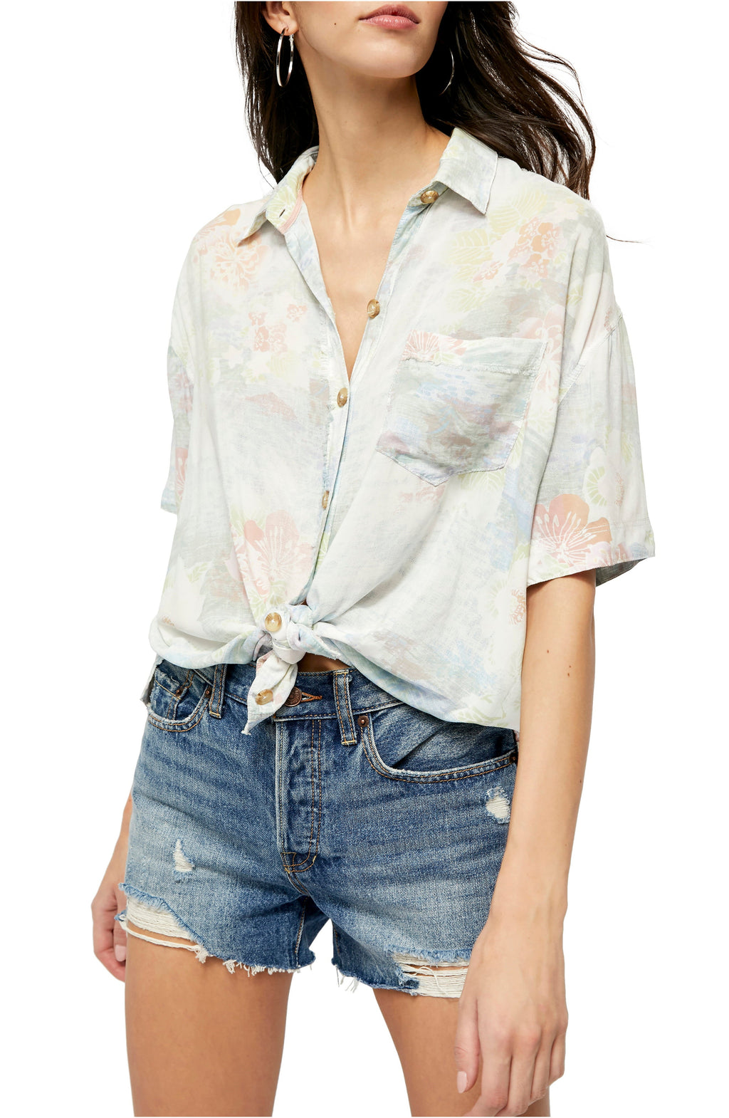 Free People Share Good Vibes Print Women's Shirt Ivory