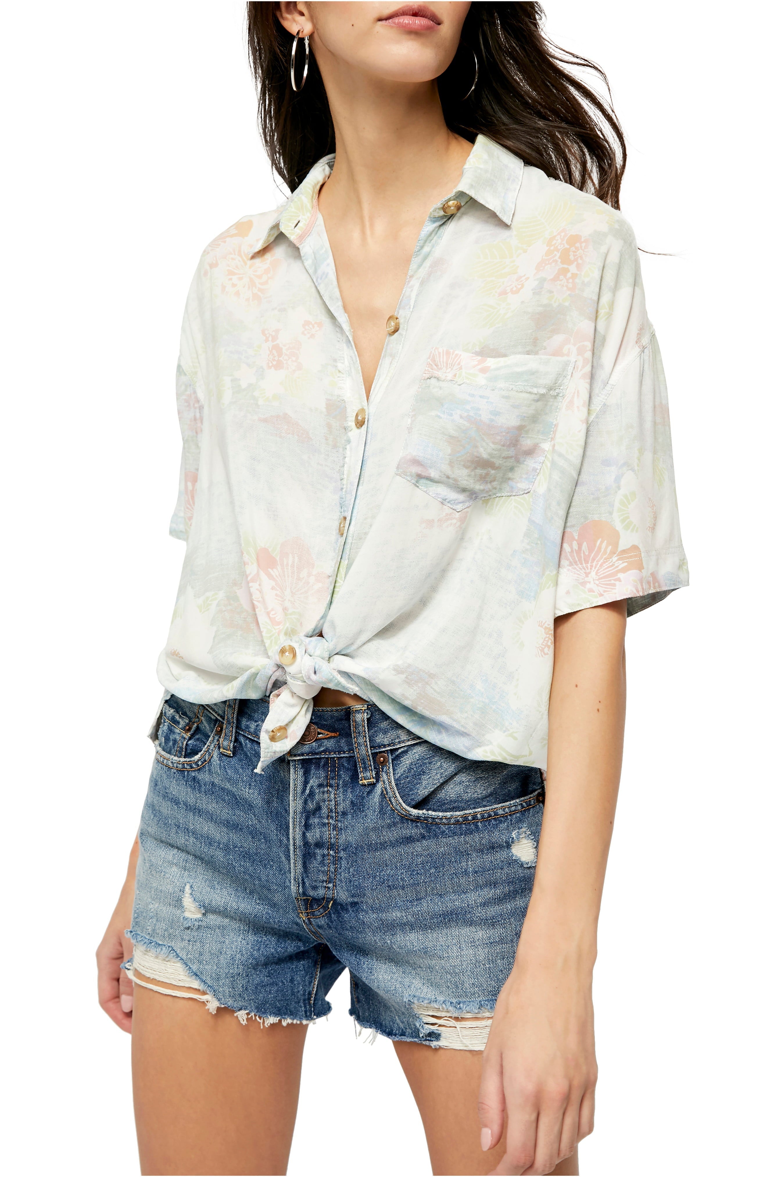 Free People Share Good Vibes Print Women's Shirt Ivory