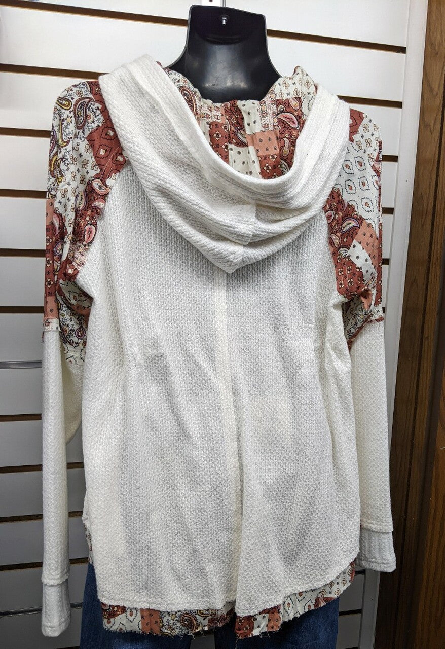 Miss Me Women's Patched Knit V-neck Pullover Hoodie