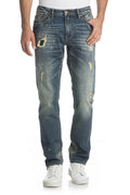 Remix By Rock Revival Destroyed Vintage Blue Alt Straight Men's Jeans