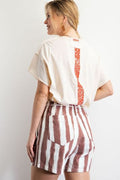 Easel Striped Print Cotton Twill Women's Shorts