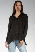 Elan Button Up Polyester L/S Side Slit Womens Top