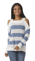 Elan Sweater Cold Shoulder Dusty Blue/White Stripe