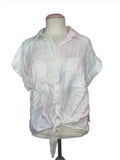 Bella Dahl Cap Sleeve Tie Up Blouse In Sunburst Stripes Top - Pink/Blue