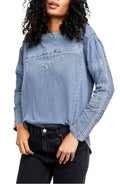 Free People Women's Crochet Long Sleeve Top - Blue