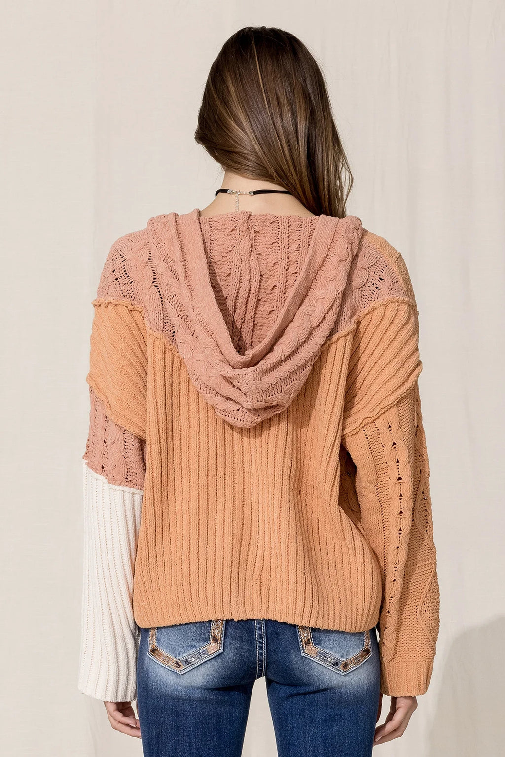 Miss Me Color Blocked Cardigan - Salmon Pink