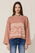 Miss Me Aztec Printed Sweater - Brick Red