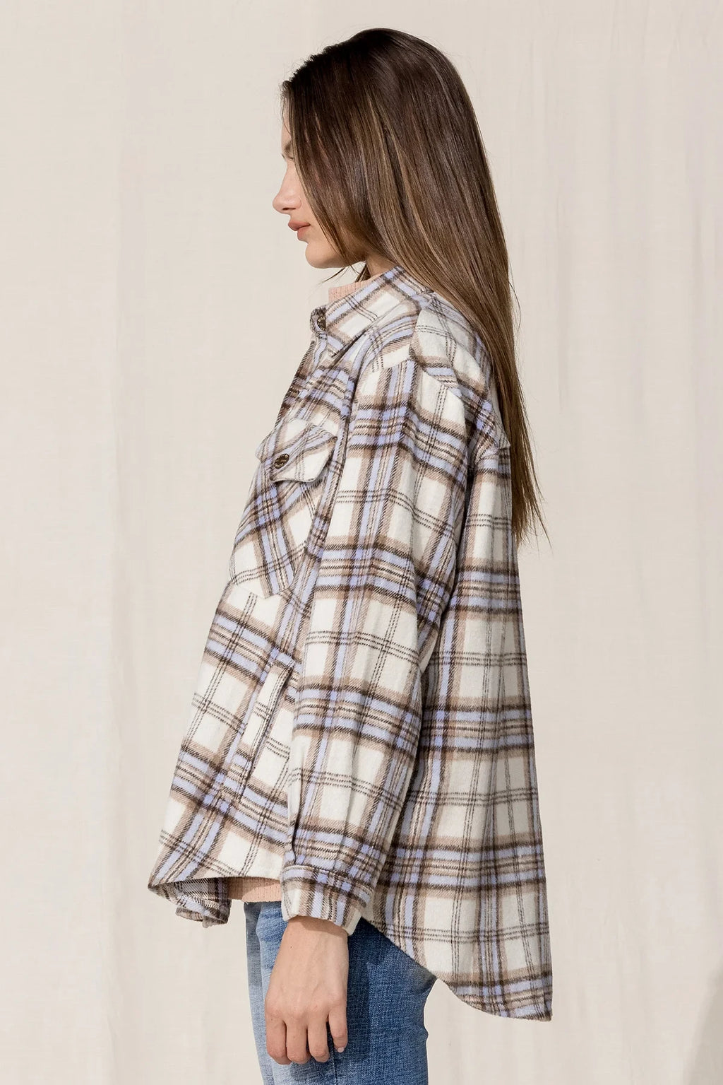 Miss Me Button Up Shirt Jacket - Multi Ivory