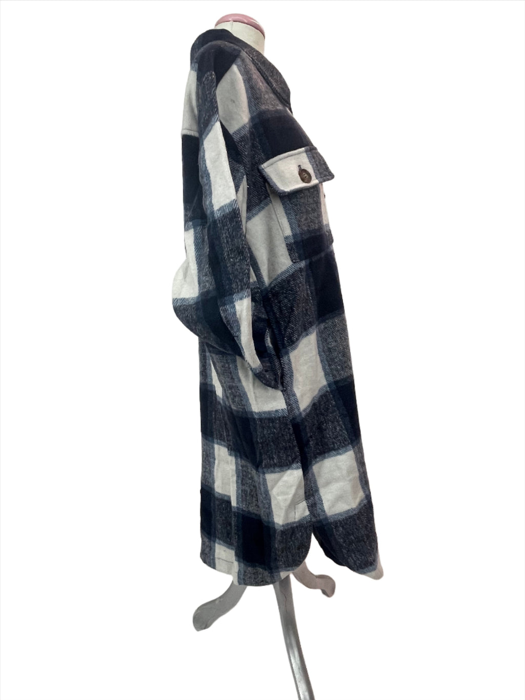 Miss Me Multi Plaid Women's Long Shacket in Navy