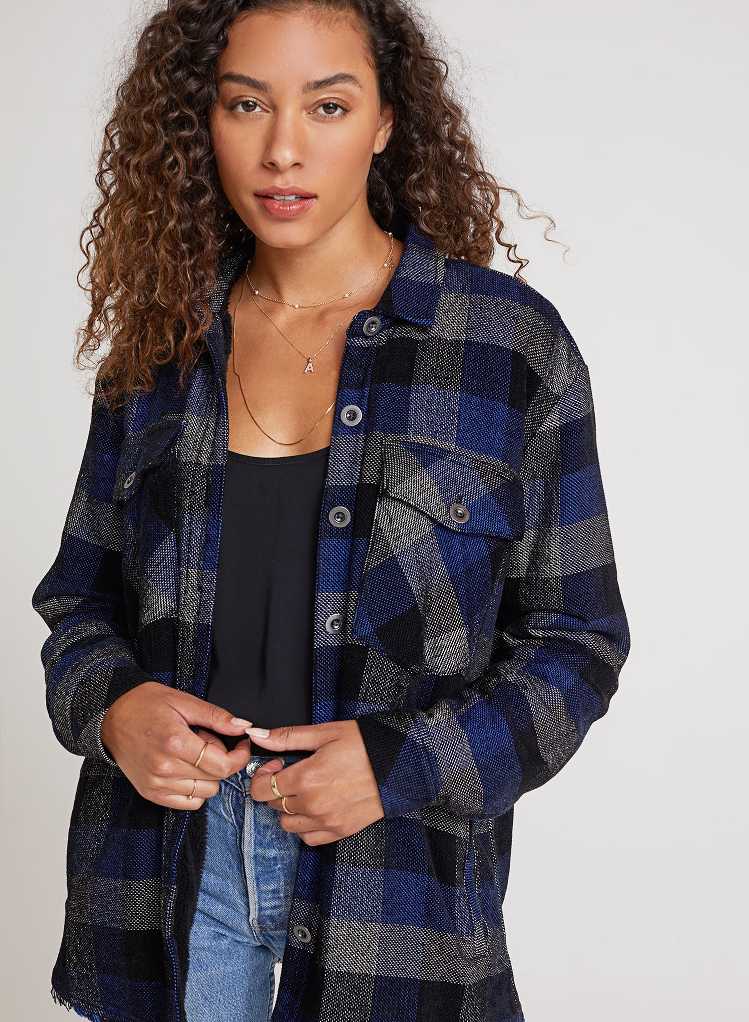 Bella Dahl Lined Women's Shacket in Black Check